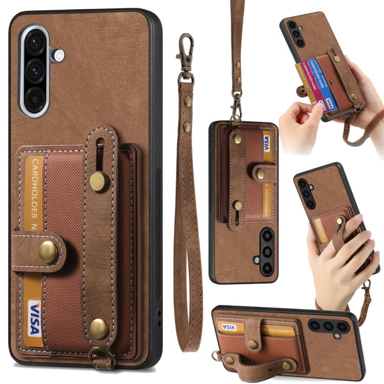Portafoglio con cinturino a croce retrò in pelle con custodia per telefono, For Samsung Galaxy A36, For Samsung Galaxy S25 5G, For Samsung Galaxy S25+ 5G, For Samsung Galaxy S25 Ultra 5G