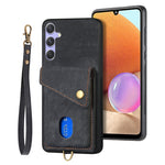 Portafoglio pieghevole in pelle con cinturino per telefono retrò, For Samsung Galaxy A36, For Samsung Galaxy S25 5G, For Samsung Galaxy S25+ 5G, For Samsung Galaxy S25 Ultra 5G