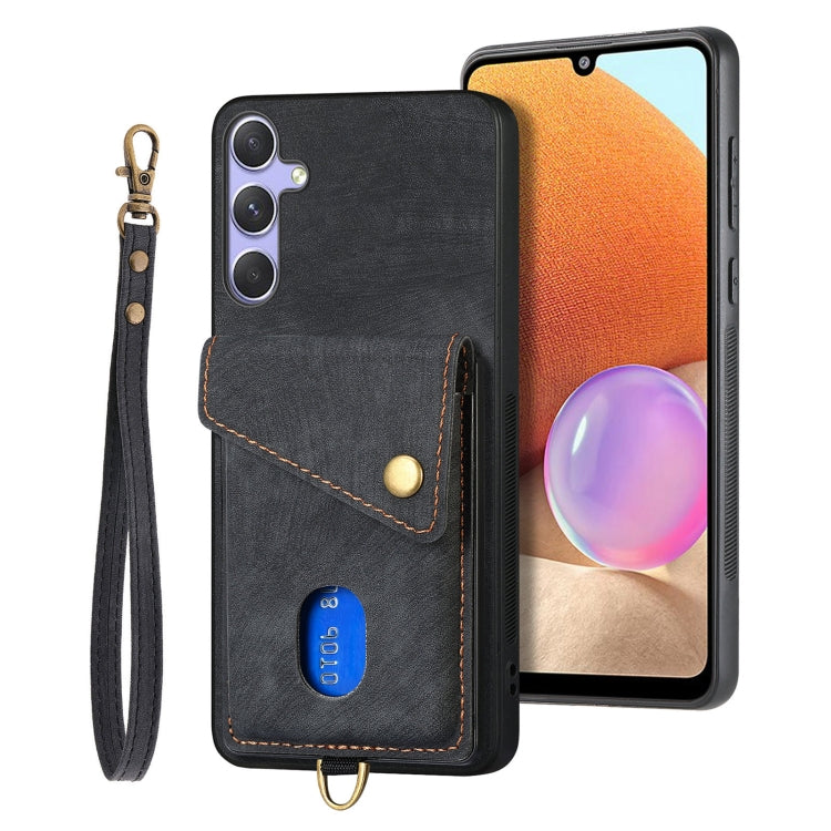 Portafoglio pieghevole in pelle con cinturino per telefono retrò, For Samsung Galaxy A36, For Samsung Galaxy S25 5G, For Samsung Galaxy S25+ 5G, For Samsung Galaxy S25 Ultra 5G