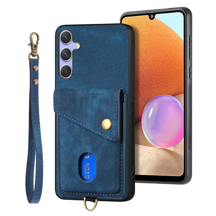 Portafoglio pieghevole in pelle con cinturino per telefono retrò, For Samsung Galaxy A36, For Samsung Galaxy S25 5G, For Samsung Galaxy S25+ 5G, For Samsung Galaxy S25 Ultra 5G