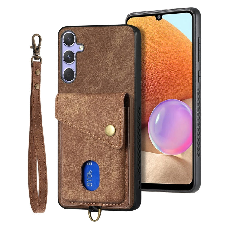 Portafoglio pieghevole in pelle con cinturino per telefono retrò, For Samsung Galaxy A36, For Samsung Galaxy S25 5G, For Samsung Galaxy S25+ 5G, For Samsung Galaxy S25 Ultra 5G