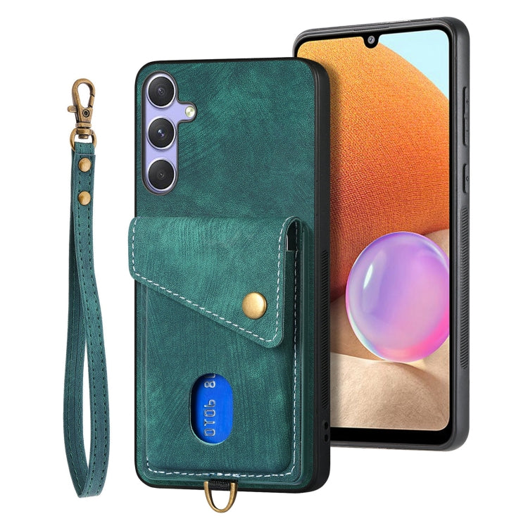 Portafoglio pieghevole in pelle con cinturino per telefono retrò, For Samsung Galaxy A36, For Samsung Galaxy S25 5G, For Samsung Galaxy S25+ 5G, For Samsung Galaxy S25 Ultra 5G