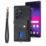 Portafoglio pieghevole in pelle con cinturino per telefono retrò, For Samsung Galaxy A36, For Samsung Galaxy S25 5G, For Samsung Galaxy S25+ 5G, For Samsung Galaxy S25 Ultra 5G