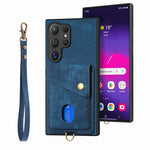 Portafoglio pieghevole in pelle con cinturino per telefono retrò, For Samsung Galaxy A36, For Samsung Galaxy S25 5G, For Samsung Galaxy S25+ 5G, For Samsung Galaxy S25 Ultra 5G