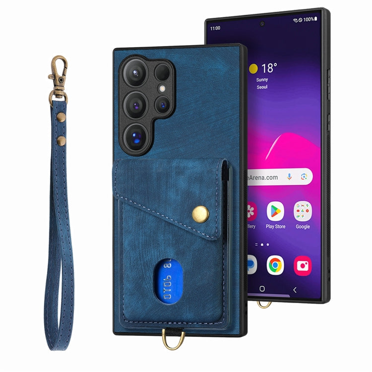 Portafoglio pieghevole in pelle con cinturino per telefono retrò, For Samsung Galaxy A36, For Samsung Galaxy S25 5G, For Samsung Galaxy S25+ 5G, For Samsung Galaxy S25 Ultra 5G