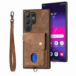 Portafoglio pieghevole in pelle con cinturino per telefono retrò, For Samsung Galaxy A36, For Samsung Galaxy S25 5G, For Samsung Galaxy S25+ 5G, For Samsung Galaxy S25 Ultra 5G
