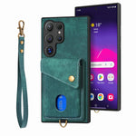 Portafoglio pieghevole in pelle con cinturino per telefono retrò, For Samsung Galaxy A36, For Samsung Galaxy S25 5G, For Samsung Galaxy S25+ 5G, For Samsung Galaxy S25 Ultra 5G
