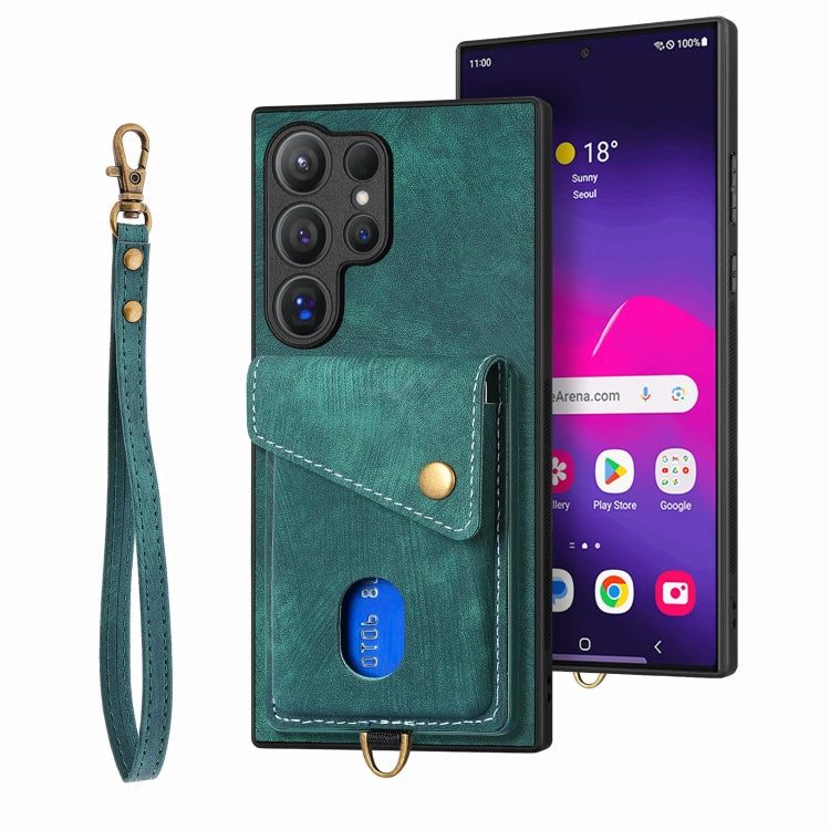 Portafoglio pieghevole in pelle con cinturino per telefono retrò, For Samsung Galaxy A36, For Samsung Galaxy S25 5G, For Samsung Galaxy S25+ 5G, For Samsung Galaxy S25 Ultra 5G