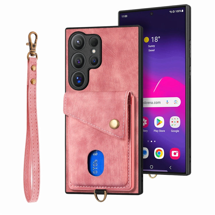 Portafoglio pieghevole in pelle con cinturino per telefono retrò, For Samsung Galaxy A36, For Samsung Galaxy S25 5G, For Samsung Galaxy S25+ 5G, For Samsung Galaxy S25 Ultra 5G