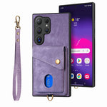 Portafoglio pieghevole in pelle con cinturino per telefono retrò, For Samsung Galaxy A36, For Samsung Galaxy S25 5G, For Samsung Galaxy S25+ 5G, For Samsung Galaxy S25 Ultra 5G