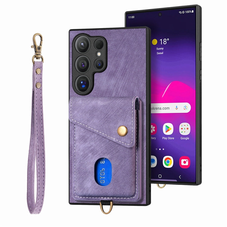 Portafoglio pieghevole in pelle con cinturino per telefono retrò, For Samsung Galaxy A36, For Samsung Galaxy S25 5G, For Samsung Galaxy S25+ 5G, For Samsung Galaxy S25 Ultra 5G