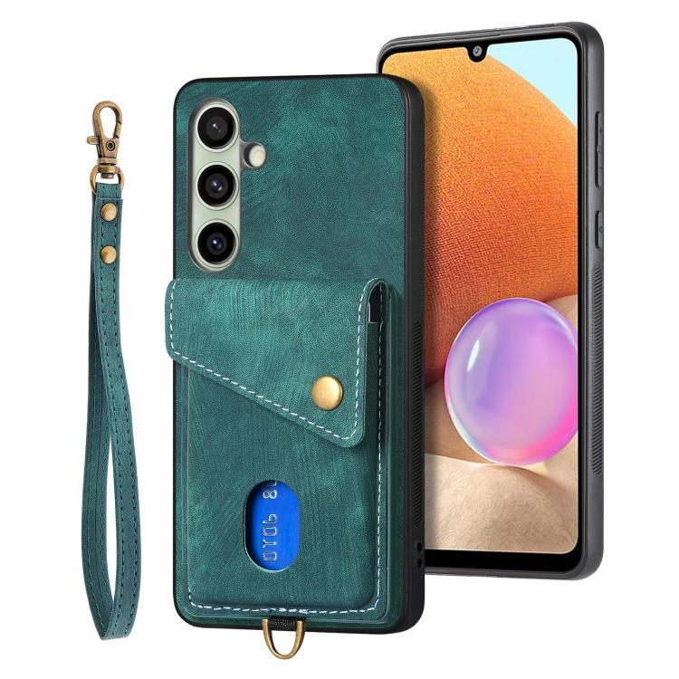 Portafoglio pieghevole in pelle con cinturino per telefono retrò, For Samsung Galaxy A57 5G, For Samsung Galaxy A37 5G, For Samsung Galaxy S25 Edge 5G, For Samsung Galaxy A56 5G