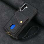 Portafoglio pieghevole in pelle con cinturino per telefono retrò, For Samsung Galaxy A36, For Samsung Galaxy S25 5G, For Samsung Galaxy S25+ 5G, For Samsung Galaxy S25 Ultra 5G