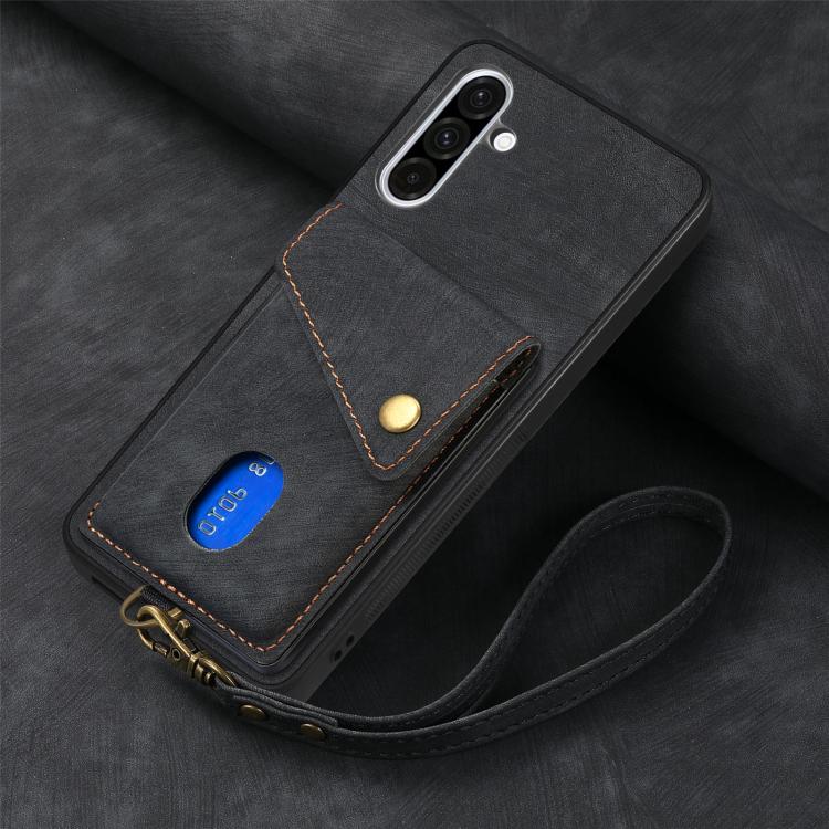 Portafoglio pieghevole in pelle con cinturino per telefono retrò, For Samsung Galaxy A36, For Samsung Galaxy S25 5G, For Samsung Galaxy S25+ 5G, For Samsung Galaxy S25 Ultra 5G