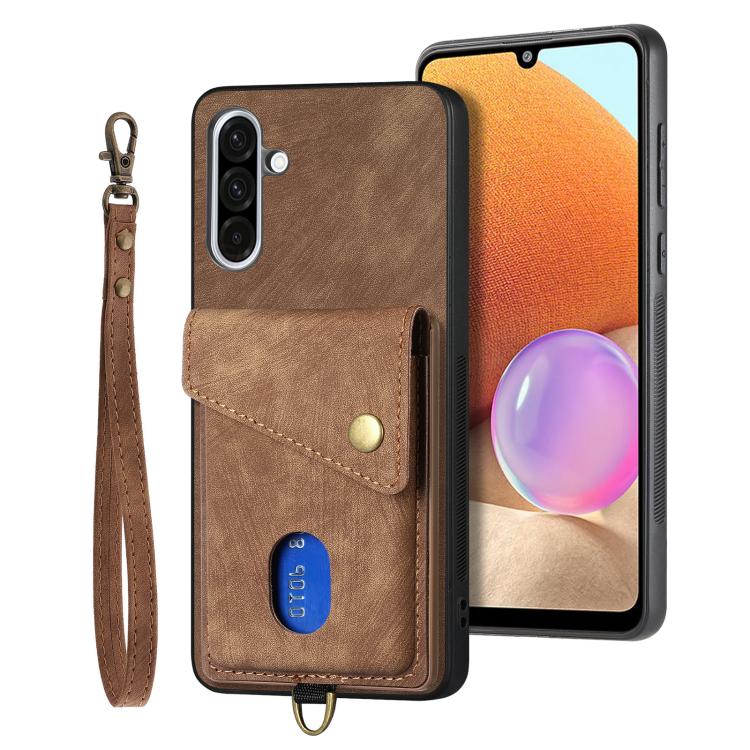 Portafoglio pieghevole in pelle con cinturino per telefono retrò, For Samsung Galaxy A36, For Samsung Galaxy S25 5G, For Samsung Galaxy S25+ 5G, For Samsung Galaxy S25 Ultra 5G