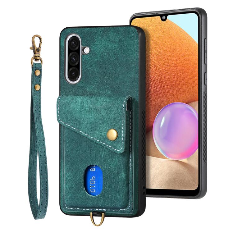 Portafoglio pieghevole in pelle con cinturino per telefono retrò, For Samsung Galaxy A36, For Samsung Galaxy S25 5G, For Samsung Galaxy S25+ 5G, For Samsung Galaxy S25 Ultra 5G
