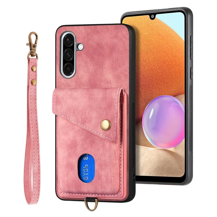 Portafoglio pieghevole in pelle con cinturino per telefono retrò, For Samsung Galaxy A36, For Samsung Galaxy S25 5G, For Samsung Galaxy S25+ 5G, For Samsung Galaxy S25 Ultra 5G