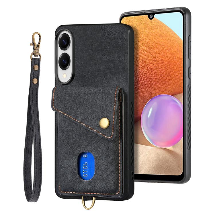 Portafoglio pieghevole in pelle con cinturino per telefono retrò, For Samsung Galaxy A57 5G, For Samsung Galaxy A37 5G, For Samsung Galaxy S25 Edge 5G, For Samsung Galaxy A56 5G