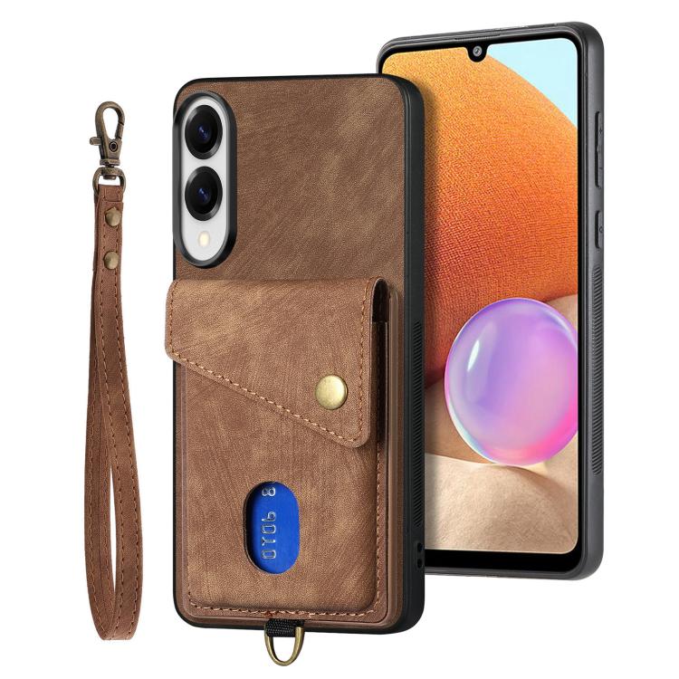 Portafoglio pieghevole in pelle con cinturino per telefono retrò, For Samsung Galaxy A57 5G, For Samsung Galaxy A37 5G, For Samsung Galaxy S25 Edge 5G, For Samsung Galaxy A56 5G