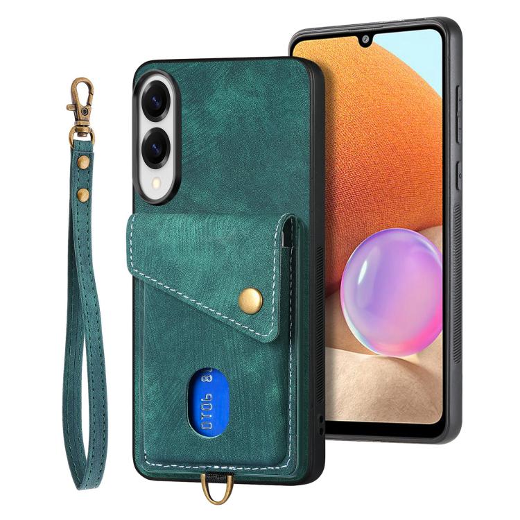 Portafoglio pieghevole in pelle con cinturino per telefono retrò, For Samsung Galaxy A57 5G, For Samsung Galaxy A37 5G, For Samsung Galaxy S25 Edge 5G, For Samsung Galaxy A56 5G