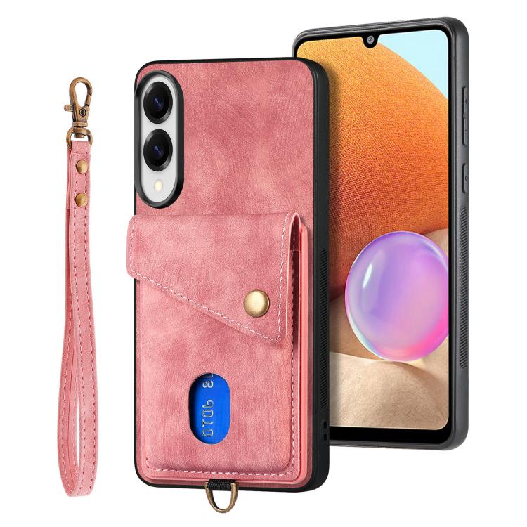 Portafoglio pieghevole in pelle con cinturino per telefono retrò, For Samsung Galaxy A57 5G, For Samsung Galaxy A37 5G, For Samsung Galaxy S25 Edge 5G, For Samsung Galaxy A56 5G