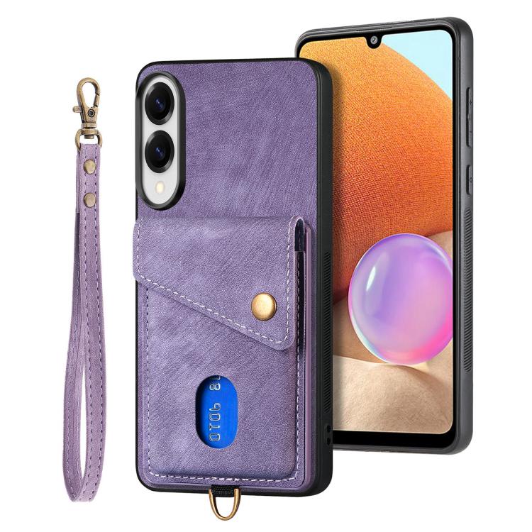 Portafoglio pieghevole in pelle con cinturino per telefono retrò, For Samsung Galaxy A57 5G, For Samsung Galaxy A37 5G, For Samsung Galaxy S25 Edge 5G, For Samsung Galaxy A56 5G