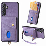 Portafoglio pieghevole in pelle con cinturino per telefono retrò, For Samsung Galaxy A57 5G, For Samsung Galaxy A37 5G, For Samsung Galaxy S25 Edge 5G, For Samsung Galaxy A56 5G