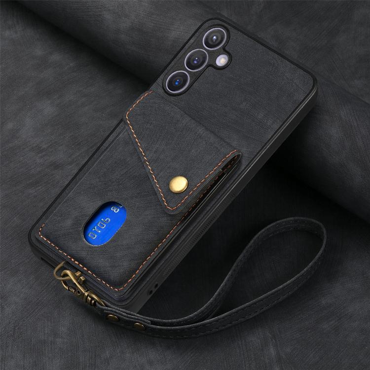 Portafoglio pieghevole in pelle con cinturino per telefono retrò, For Samsung Galaxy A57 5G, For Samsung Galaxy A37 5G, For Samsung Galaxy S25 Edge 5G, For Samsung Galaxy A56 5G