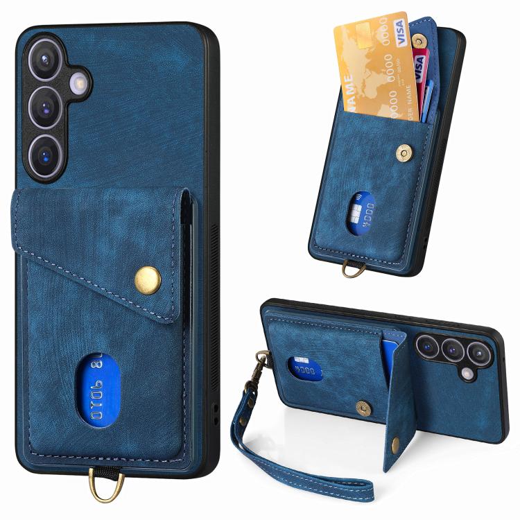Portafoglio pieghevole in pelle con cinturino per telefono retrò, For Samsung Galaxy A57 5G, For Samsung Galaxy A37 5G, For Samsung Galaxy S25 Edge 5G, For Samsung Galaxy A56 5G