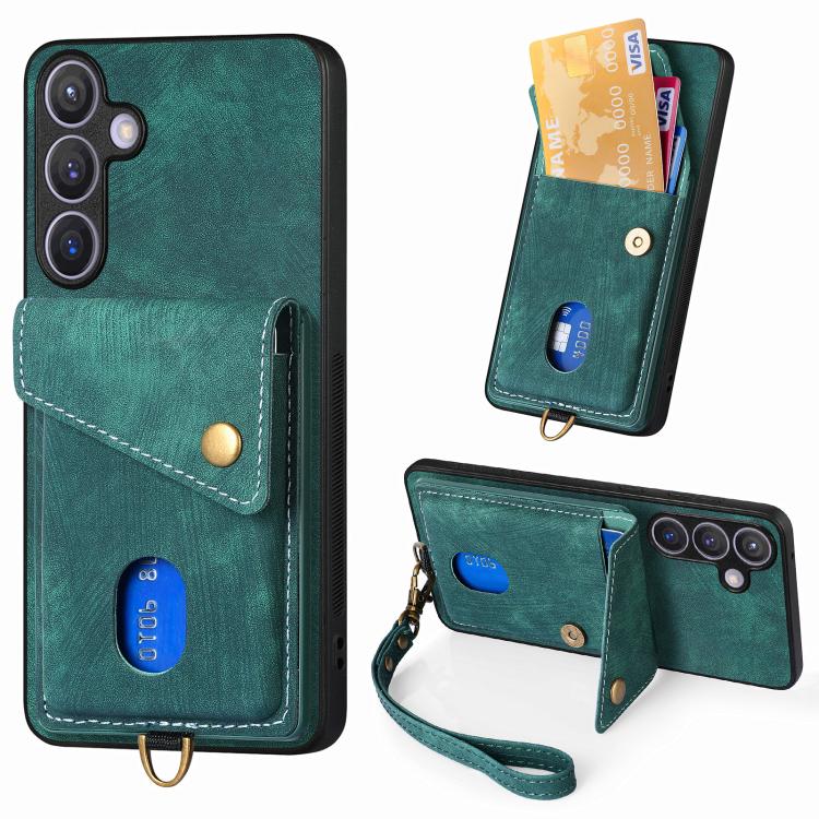 Portafoglio pieghevole in pelle con cinturino per telefono retrò, For Samsung Galaxy A57 5G, For Samsung Galaxy A37 5G, For Samsung Galaxy S25 Edge 5G, For Samsung Galaxy A56 5G