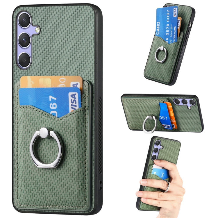 Custodia per telefono con anello porta carte in fibra di carbonio, For Samsung Galaxy A36, For Samsung Galaxy S25 5G, For Samsung Galaxy S25+ 5G, For Samsung Galaxy S25 Ultra 5G
