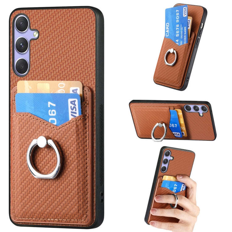 Custodia per telefono con anello porta carte in fibra di carbonio, For Samsung Galaxy A36, For Samsung Galaxy S25 5G, For Samsung Galaxy S25+ 5G, For Samsung Galaxy S25 Ultra 5G