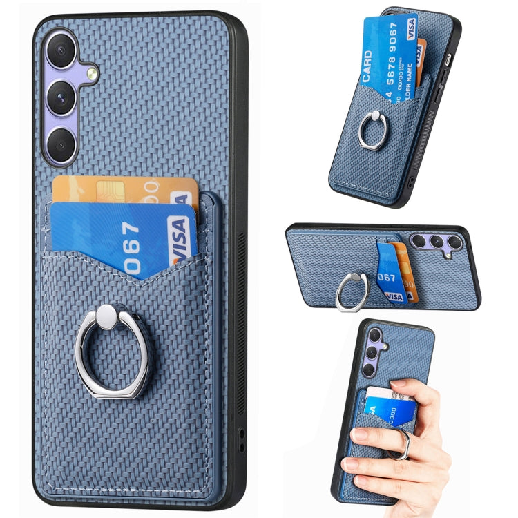 Custodia per telefono con anello porta carte in fibra di carbonio, For Samsung Galaxy A36, For Samsung Galaxy S25 5G, For Samsung Galaxy S25+ 5G, For Samsung Galaxy S25 Ultra 5G