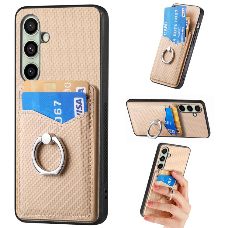 Custodia per telefono con anello porta carte in fibra di carbonio, For Samsung Galaxy A36, For Samsung Galaxy S25 5G, For Samsung Galaxy S25+ 5G, For Samsung Galaxy S25 Ultra 5G