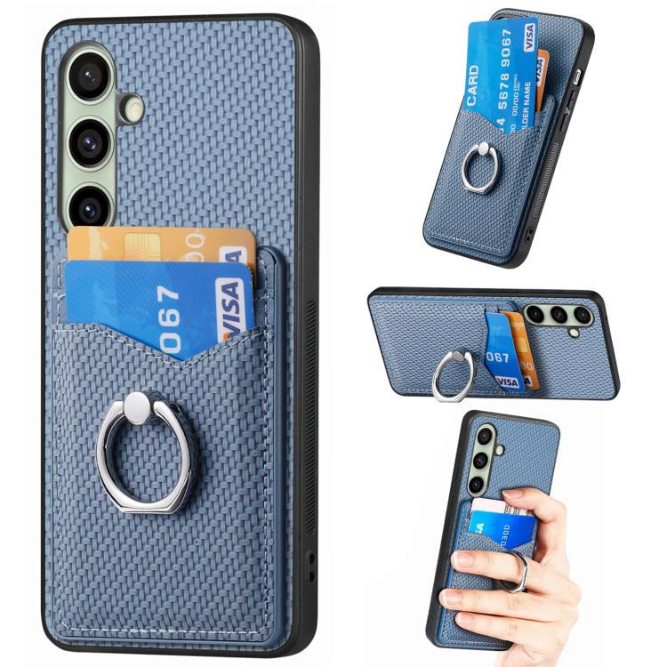 Custodia per telefono con anello porta carte in fibra di carbonio, For Samsung Galaxy A36, For Samsung Galaxy S25 5G, For Samsung Galaxy S25+ 5G, For Samsung Galaxy S25 Ultra 5G