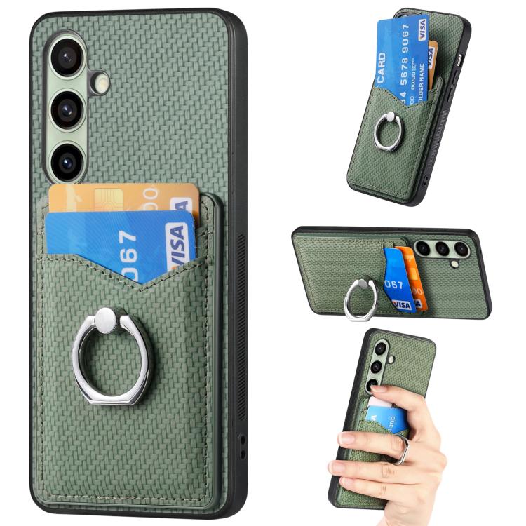 Custodia per telefono con anello porta carte in fibra di carbonio, For Samsung Galaxy A36, For Samsung Galaxy S25 5G, For Samsung Galaxy S25+ 5G, For Samsung Galaxy S25 Ultra 5G