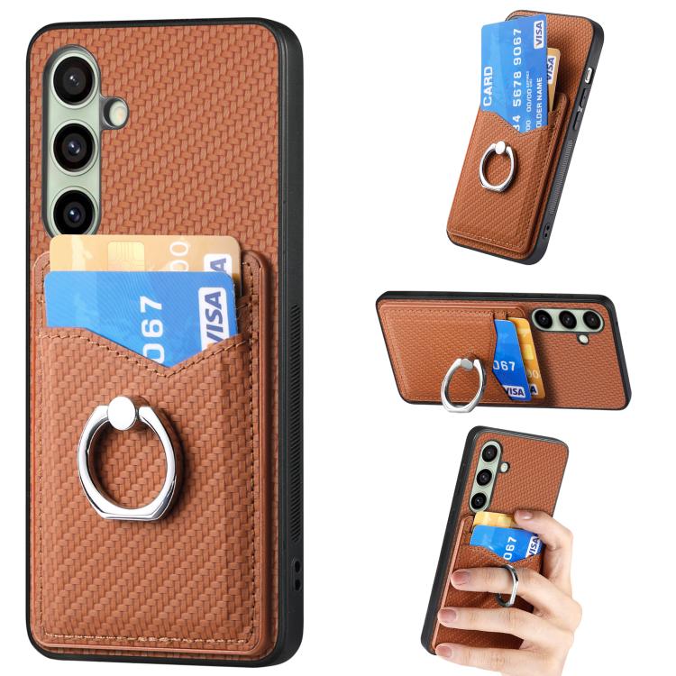 Custodia per telefono con anello porta carte in fibra di carbonio, For Samsung Galaxy A57 5G, For Samsung Galaxy A37 5G, For Samsung Galaxy S25 Edge 5G, For Samsung Galaxy A56 5G