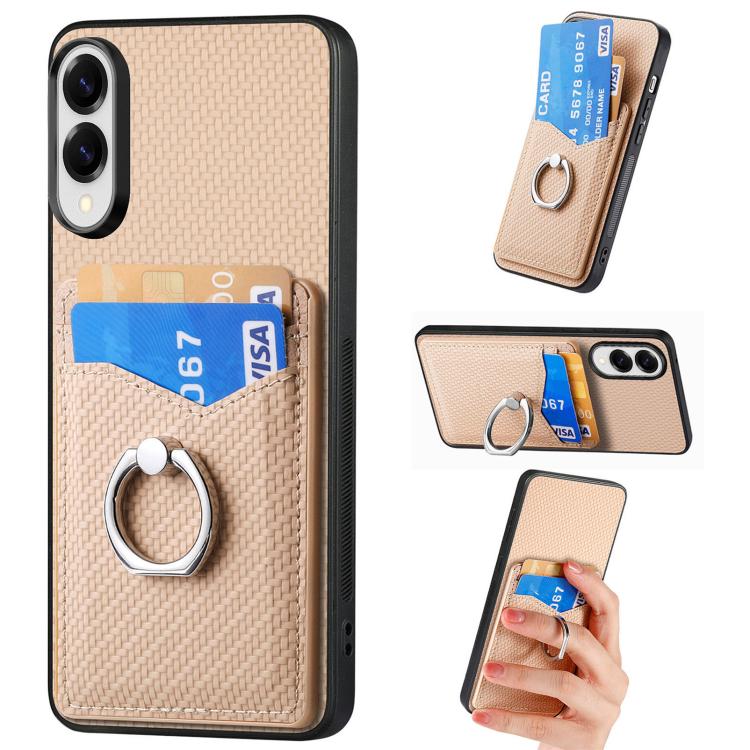 Custodia per telefono con anello porta carte in fibra di carbonio, For Samsung Galaxy A57 5G, For Samsung Galaxy A37 5G, For Samsung Galaxy S25 Edge 5G, For Samsung Galaxy A56 5G