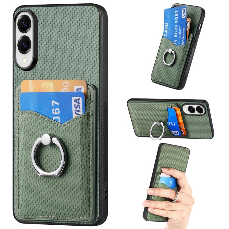 Custodia per telefono con anello porta carte in fibra di carbonio, For Samsung Galaxy A57 5G, For Samsung Galaxy A37 5G, For Samsung Galaxy S25 Edge 5G, For Samsung Galaxy A56 5G