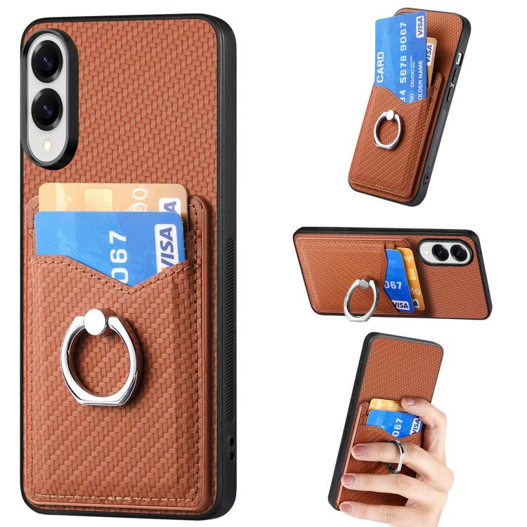 Custodia per telefono con anello porta carte in fibra di carbonio, For Samsung Galaxy A57 5G, For Samsung Galaxy A37 5G, For Samsung Galaxy S25 Edge 5G, For Samsung Galaxy A56 5G