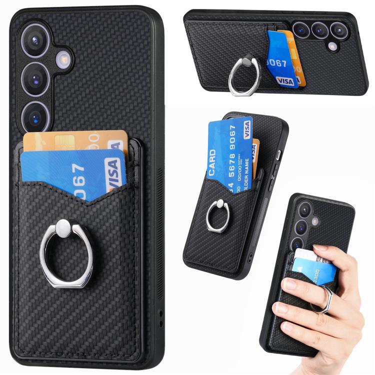 Custodia per telefono con anello porta carte in fibra di carbonio, For Samsung Galaxy A57 5G, For Samsung Galaxy A37 5G, For Samsung Galaxy S25 Edge 5G, For Samsung Galaxy A56 5G