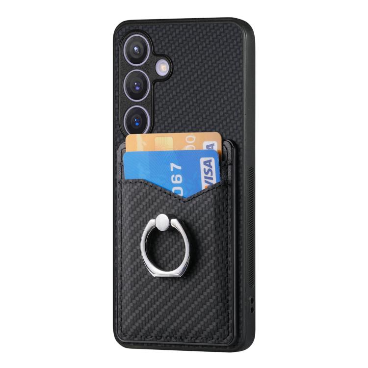 Custodia per telefono con anello porta carte in fibra di carbonio, For Samsung Galaxy A57 5G, For Samsung Galaxy A37 5G, For Samsung Galaxy S25 Edge 5G, For Samsung Galaxy A56 5G