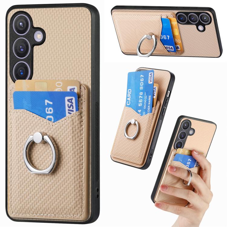 Custodia per telefono con anello porta carte in fibra di carbonio, For Samsung Galaxy A57 5G, For Samsung Galaxy A37 5G, For Samsung Galaxy S25 Edge 5G, For Samsung Galaxy A56 5G