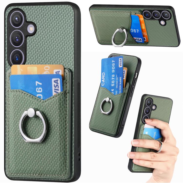 Custodia per telefono con anello porta carte in fibra di carbonio, For Samsung Galaxy A57 5G, For Samsung Galaxy A37 5G, For Samsung Galaxy S25 Edge 5G, For Samsung Galaxy A56 5G