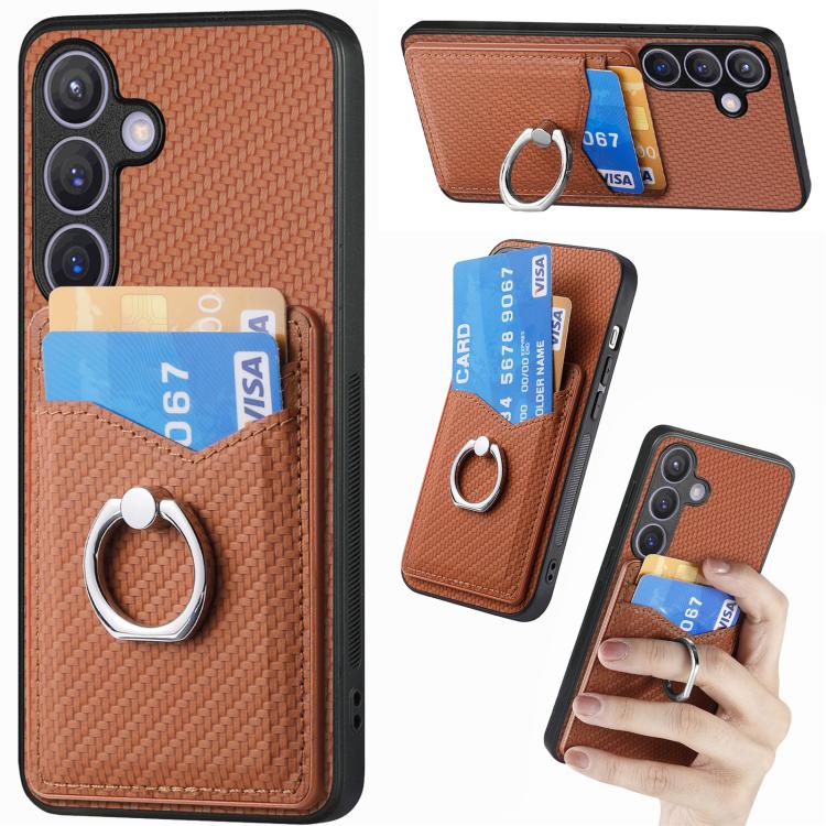 Custodia per telefono con anello porta carte in fibra di carbonio, For Samsung Galaxy A57 5G, For Samsung Galaxy A37 5G, For Samsung Galaxy S25 Edge 5G, For Samsung Galaxy A56 5G