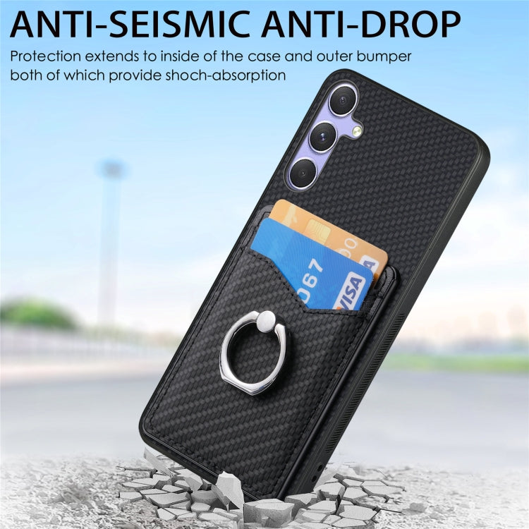 Custodia per telefono con anello porta carte in fibra di carbonio, For Samsung Galaxy A36, For Samsung Galaxy S25 5G, For Samsung Galaxy S25+ 5G, For Samsung Galaxy S25 Ultra 5G