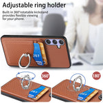 Custodia per telefono con anello porta carte in fibra di carbonio, For Samsung Galaxy A36, For Samsung Galaxy S25 5G, For Samsung Galaxy S25+ 5G, For Samsung Galaxy S25 Ultra 5G