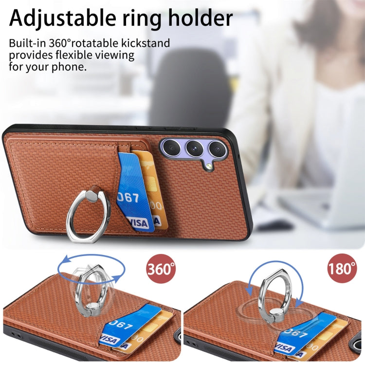Custodia per telefono con anello porta carte in fibra di carbonio, For Samsung Galaxy A36, For Samsung Galaxy S25 5G, For Samsung Galaxy S25+ 5G, For Samsung Galaxy S25 Ultra 5G