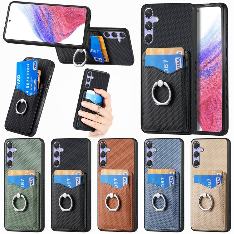 Custodia per telefono con anello porta carte in fibra di carbonio, For Samsung Galaxy A36, For Samsung Galaxy S25 5G, For Samsung Galaxy S25+ 5G, For Samsung Galaxy S25 Ultra 5G