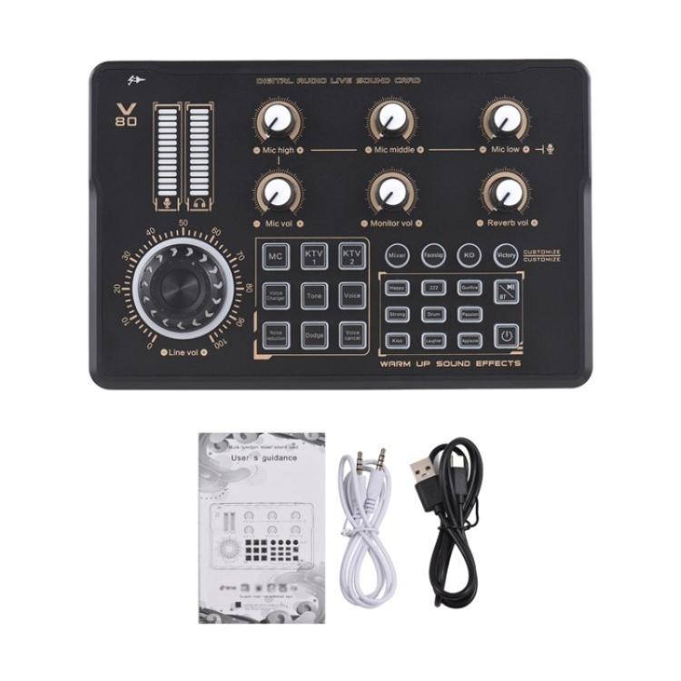 V80 per telefono cellulare computer portatile live streaming karaoke scheda audio mixer, V80